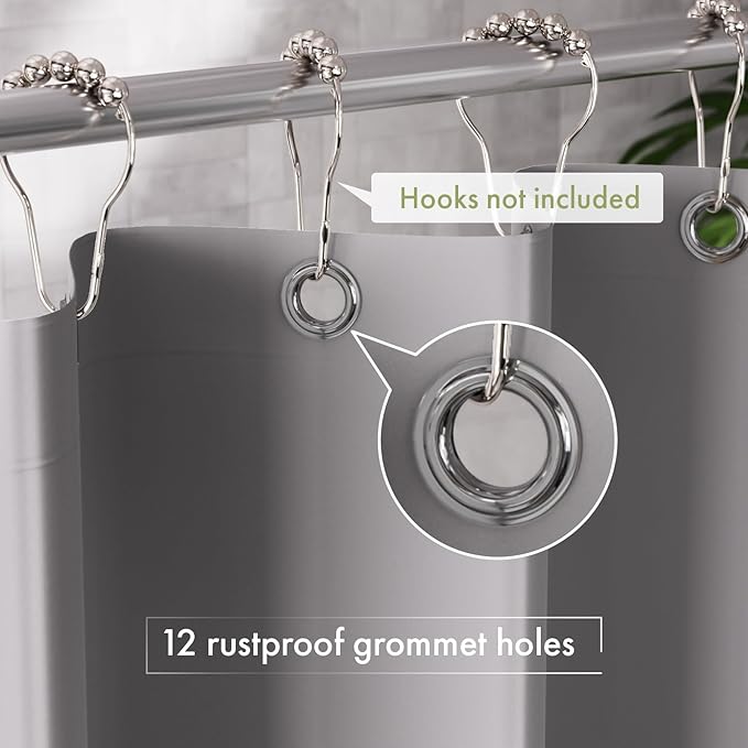 AmazerBath Shower Curtain Liner, 72x78 Grey Shower Curtain Liner, Cute Plastic Shower Curtain Liners, Lightweight Waterproof PEVA Gray Shower Curtains for Bathroom with Magnets and 12 Grommet Holes
