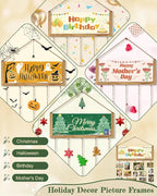 Bikoney Rustic Picture Frames Collage Wall Decor - Happy Birthday Banner Photo Hanging Display for Dorm Room Home with Gift Card Storage and 30 Clips