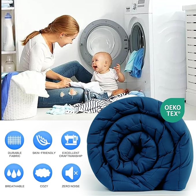 EASELAND California King Down Alternative Comforter - Quilted Duvet Insert for All Seasons, Soft Lightweight with Corner Tabs, Summer Winter Warm Bedding, Navy 96x104 Inches