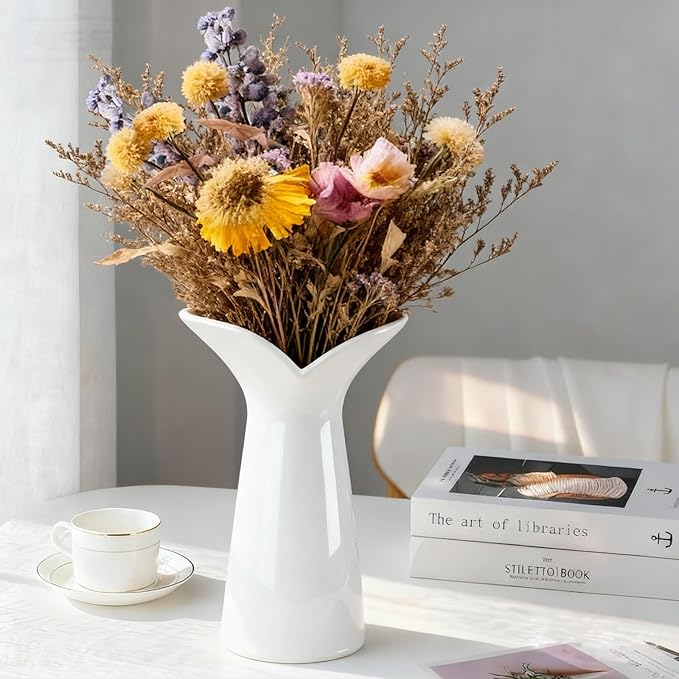 Ceramic Bud Vases, BEAHOT White Bulk Vase, Modern Minimalist Boho Farmhouse Decorative for Table Centerpiece, Pampas Grass, Dried Flowers, Shelf Decoration