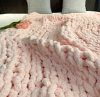 Chunky Knit Blanket Throw 40"x60", Chenille Throw Blankets, Handmade Warm & Cozy Blanket Couch Bed Home Decor, Soft Breathable Fleece Banket, Christmas for Couch Bed Sofa Best Gift (Pink)