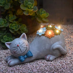 Cat Garden Figurines Outdoor Decor Solar Statue with Succulent and LED Lights for Patio Lawn Yard Art Decoration Housewarming Garden Gift