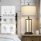 27in Tall Farmhouse Table Lamp with USB C+A & Outlet,Bronze Industrial End Table Lamp for Living Room,Vintage Rustic Bedside Lamp with Night Light for Bedroom Nightstand,Single Bronze