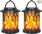 Solar Lanterns Outdoor, Flickering Flames Outdoor Solar Lights Hanging Lanterns Waterproof Decoration Lighting for Garden,Tree,Table (2 Pack)