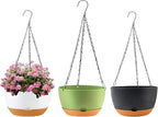 10 inch Hanging Planters for Indoor Outdoor Plants with Self-Watering Pots, 3 Pack Plastic Hanging Basket with Removable Tray for Home Garden Porch Balcony Patio Decor(White+Black+Green)