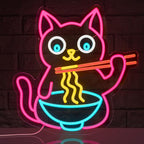 Ramen Cat Neon Sign for Wall Decor, Cute Cat Neon Sign Ramen LED Signs for Wall Art Decor Restaurant Home Bar Kitchen Dining Bedroom Art Decor Christmas Gifts