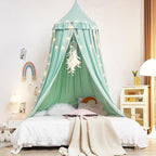 Kertnic Decor Canopy for Kids Bed, Soft Smooth Playing Tent Canopy Girls Room Decoration Princess Castle, Dreamy Mosquito Net Bedding, Children Reading Nook Canopies in Home (Green)