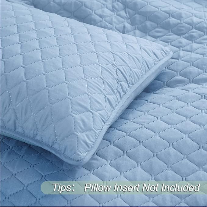 Exclusivo Mezcla Reversible Full Queen Quilt Bedding Set with Pillow Shams, Lightweight Quilts Queen Size, Soft Bedspreads Bed Coverlets for All Seasons - (Sky Blue, 90"x96")