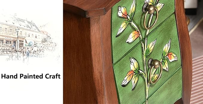 Solid Wood Side Table, Vintage Coffee Tables w/2 Drawer, 30" H Accent Rustic End Table for Living Room Bedroo (Blue)