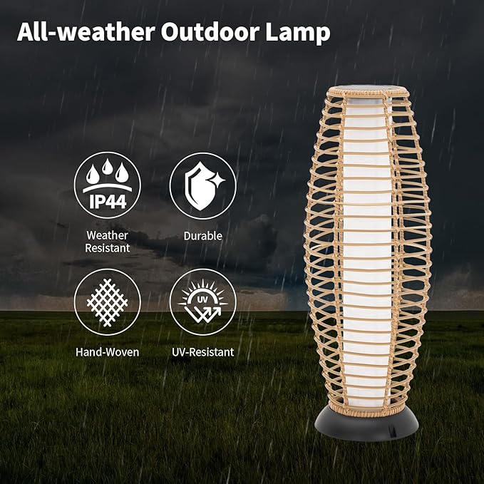 Outdoor Floor Lamp Solar Powered Lantern Waterproof Outdoor Lamps Wicker Patio Lights for Garden Deck Backyard Decor