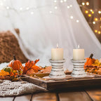 Candle Holder for Pillar Candle Set of 2, Farmhouse Wood Candle Holder, Rustic Wooden Candle Stand, Vintage Small Wooden Candlestick Holders for Living Room, Table Centerpiece, Rustic White