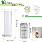 Glass Vase 18pcs Glass Cylinder Vases for Centerpieces Small Flower Clear Vases Home Decor Centerpiece Table Flower Vase Decorations for Office Beautification＆Holiday 7.5 Inch Tall