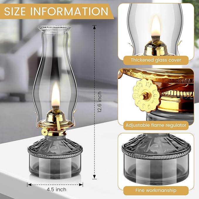 Tuanse 2 Pcs Oil Lamps for Indoor Use Vintage Hurricane Emergency Glass Oil Lamps Large Lantern Classic Decorative Oil Lamp for Home Tabletop Emergency Lighting Supplies(Gray)