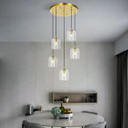 Modern Gold Pendant Lights Kitchen Island Ceiling Chandelier Indoor Crystal Hanging Light Fixtures for Dining Room Kitchen Living Room Bedroom（5Light）