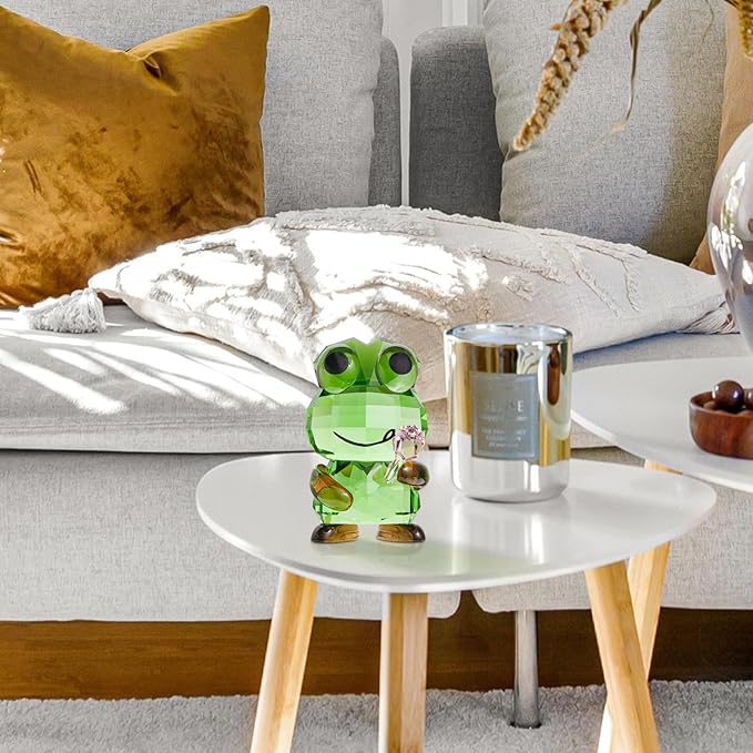Crystal Frog Figurine - Glass Animals Desk Decor & Home Office Ornament, Collectible Art Gifts for Frog Lovers