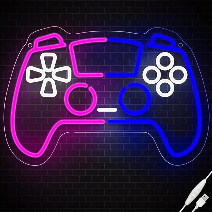 wootfairy Gamer Neon Sign, Led Light for Gaming Room Wall Decor, Dimmable Neon Light for Boys Room Decor, Blue and Pink Light Up Signs for Man Cave & Bedroom, Gamer Gifts for Teens, Boys, Kids