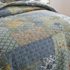 Cotton Bedspread Bedding Coverlet Quilt Sets, Reversible Vintage Branch Floral Bedspread comforters, (Rustic Sage Green Patchwork Pattern, King Size)