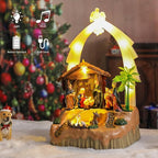 VCUTEKA Christmas Village Houses, Nativity Scene with Crystal Angel and Rotating Sheep Lighted Musical Christmas Village Collectible Building for Xmas Indoor Decorations or Holiday Table Displays