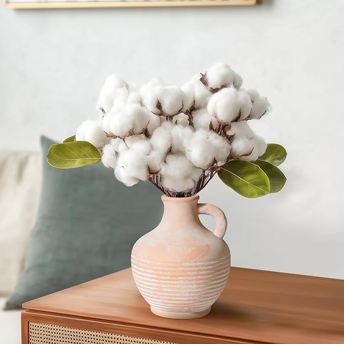 Ceramic Flower Vase with Handle, 6 inch Rustic Terracotta Vase, Vintage Clay Pottery, Farmhouse Decor, House Decorations for Home, Living Room, Bedroom, Entryway, Kitchen Decor