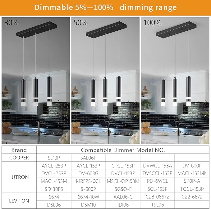 3-Light Dining Room Modern Pendant Light Kitchen Fixture Dimmable LED Black Mini Pendant Lighting fo Kitchen Island Study Pendant Lights