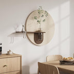 3D Textured Round Minimalist Wall Art with Vase, Neutral Wall Decor with Rabbit Sculpture, Abstract Geometric Artwork with Simulated Plants for Living Room Hallway Dining Room Bedroom Office, 31x24 In