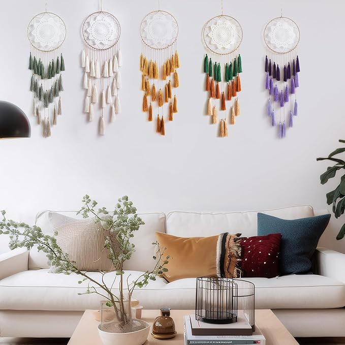 Artilady Macrame Dream Catchers for Bedroom - Tassel Wall Hanging Handmade Dreamcatchers Home Decor with Tassel Feather Ornament Craft Blessing Gift (Orange)