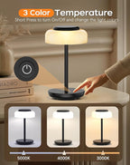 QiMH Battery Operated LED Table Lamp, 5000mAh Rechargeable Cordless Lamp Set of 2, Stepless Dimmable Touch Control, Small Waterproof Desk Night Light for Living Room, Bedroom, Outdoor Bar (Black)