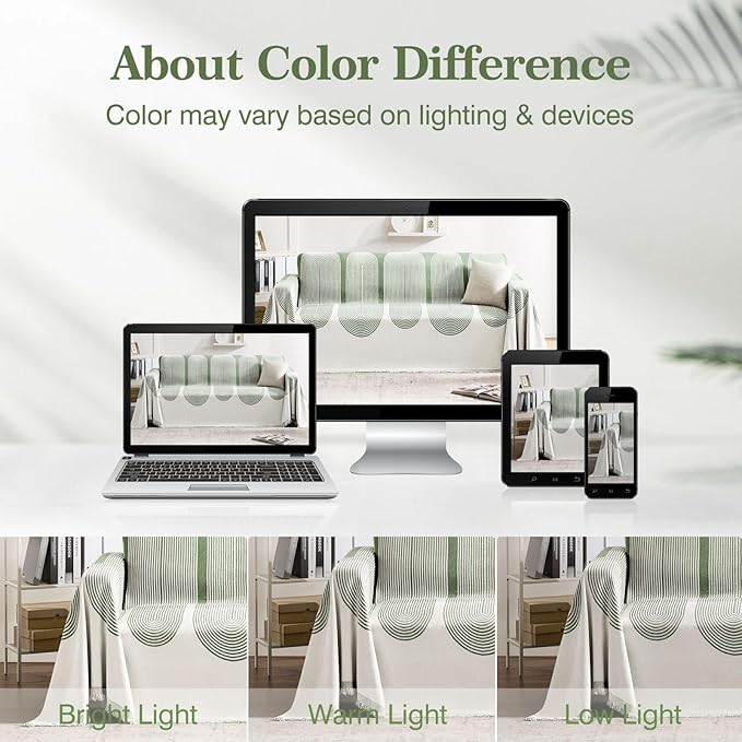 Couch Cover Boho for Dogs Washable Green Couch Covers for 2 Cushion Couch, Chenille Sectional Couch Covers L Shape Sofa Cover, Furniture Protector for Kids, Pets, Green 91" X118"