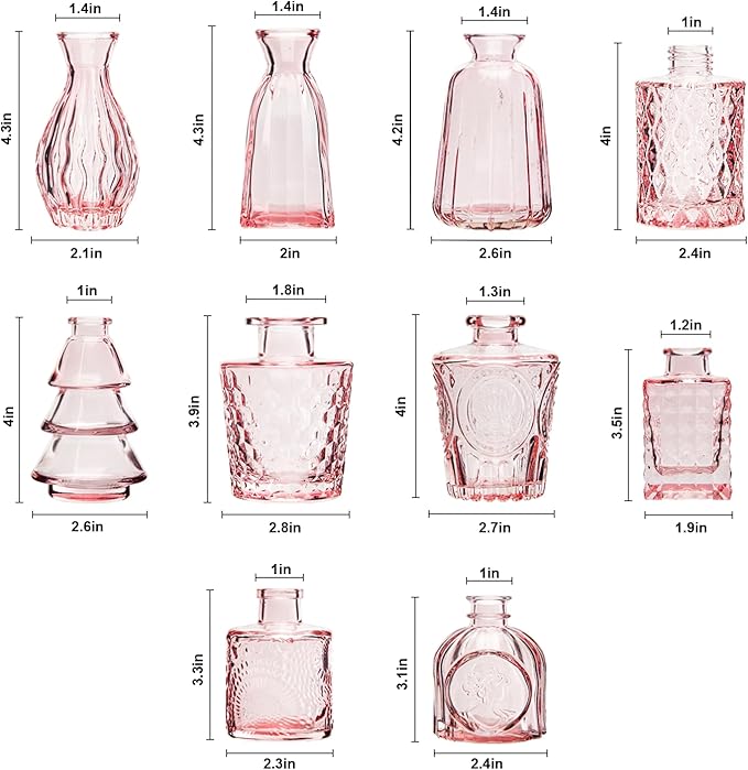 RUCKAE Pink Flower Vase in Bulk 22 Glass Bud Vases Vintage Small Vases for Centerpiece Table Wedding Decorations Home Decor Party (Pink)