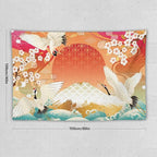 HZOHNAGO Japanese Tapestry Cherry Blossom Crane Sea Wave Fuji Mountain Red Sun Pattern Printed Wall Tapestry Painting Wall Hanging for Bedroom Living Room Dorm 60" W x 40" H