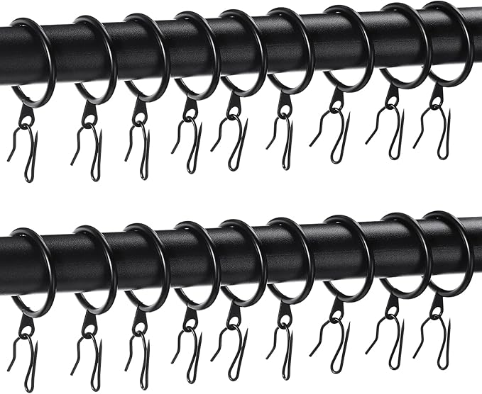 Hotop 60 Pieces 0.98 Inch Metal Drapery Curtain Rings Curtain Hanging Rings and 60 Pieces Metal Curtain Drapery Pin Hooks for Window Door Shower Curtain(Black)