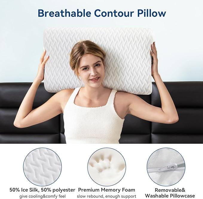 Memory Foam Contour Pillow, Cervical Adjustable Pillow, Sandwich Orthopedic Pillow for Neck Pain Relief, Ergonomic Memory Foam Neck Pillow for Side Sleepers, Queen Size