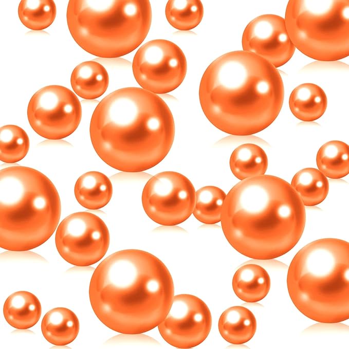 Orange Vase Filler | 150PCS Pearls Bead for Centerpieces Vases | 8/14/20 mm No Hole Beads, Fake Pearls for Wedding Birthday Theme Party Table Centerpieces Decor