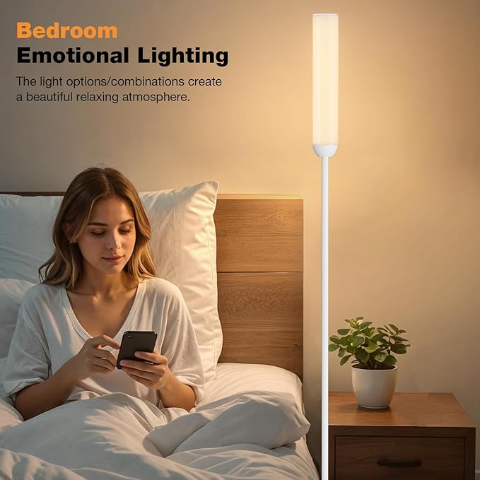 LED Floor Lamp with Remote Control, 65" Standing lamp with Stepless Adjustable 3000K-6500K Colors & 5%-100% Brightness, Foot Switch(White)