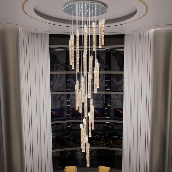157" Long Light 25-Lights Silver Chandeliers for Entryway High Ceiling Pendant Lights Crystal Drop Light for Living Room Foyer Hallway Staircase
