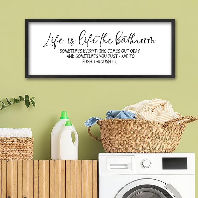 ZZJJHYWGQ Life Is Like The Bathroom Wall Decor 32×12 Inch Large Laundry Wood Framed Sign for Funny Bathroom Restroom Toilet Wall Hanging Art (Black)