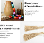OMISHE 50" Long Extra Large Wood Bead Garland with 1.6" Diameter Wooden Beads and Tassels, Rustic Farmhouse Country Decorative Beads for Home Tiered Tray Decor, Colorful
