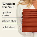 Split King Sheets Set 7 Piece - Includes 4 Pillowcases - Bed Sheets Split King - Soft Hotel Luxury Bedding - Cooling and Breathable - 1 Flat & 2 Fitted & 4 Pillowcases w/ Deep Pockets - Terracotta