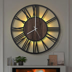 LEIKE Large LED Wall Clocks,Silent,Non Ticking,Battery Operated Rustic Round Modern Big Wood Wall Clock for Living Room, Bedroom,Kitchen,Farmhouse,Office,Home Decor -24" Black,LED,Roman Number