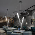 Modern LED Chandelier 1-Ring Circular 6000K 36W Dimmable Black Pendant Light with Adjustable Spotlights for Living Room, Dining Room, Kitchen, Bedroom, Foyer, Restaurant, Hotel, Bar