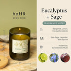 Paddywax Eco Collection Soy Wax Blend Candle in Glass Jar, Eucalyptus & Sage Scent, Green Vessel with Wood Lid, 8 oz