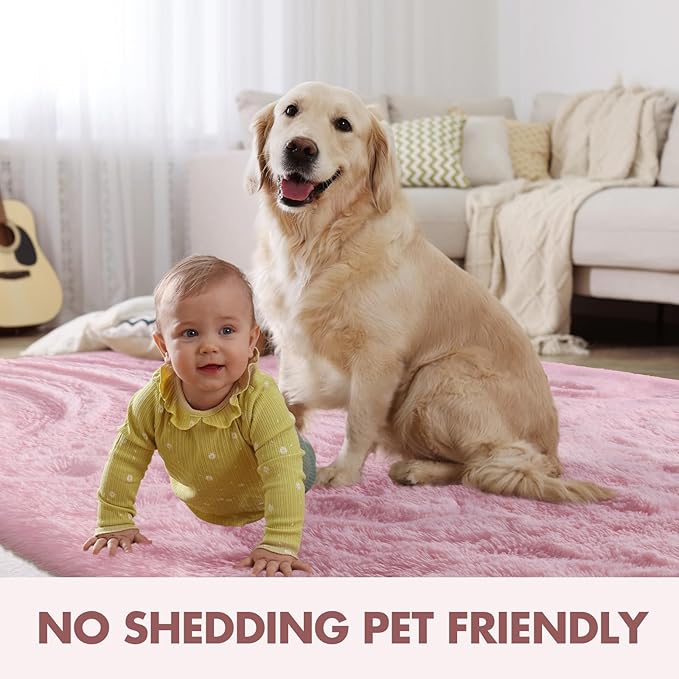 6x9 Ft Large Pink Rugs for Living Room Girls, Shag Fluffy Area Rug for Bedroom, Ultra Soft Furry Rug Indoor Carpet for Kids Room Nursery Home Decor