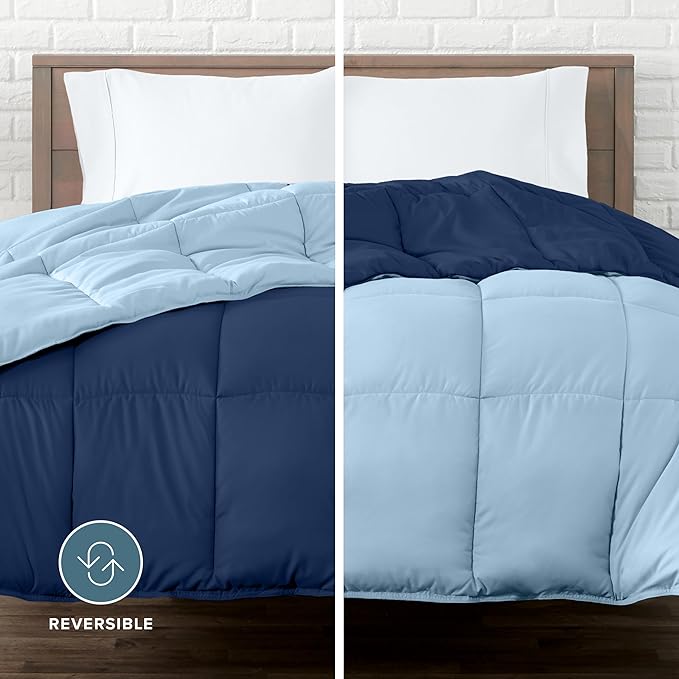 Bare Home Twin/Twin Extra Long Comforter - Reversible Colors - Goose Down Alternative - Ultra-Soft - Premium 1800 Series - All Season Warmth - Bedding Comforter (Twin/Twin XL, Dark Blue/Light Blue)