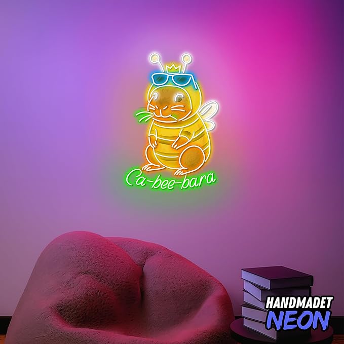 Personalized Cute Capybara Neon Sign, Custom UV Printed Buzzing But Chilling Decor Led Light, Wall Art Lights Signs, Decorative Gifts For Friends, Kids, Bedroom, Living Room, Bar