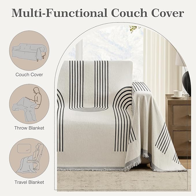 Boho Couch Cover Washable Sectional Couch Covers for Dogs Reversible Sofa Slipcover for 2 or 3 Cushion Couch Pet Friendly Furniture Protector (3# Heise, 71" x 134")