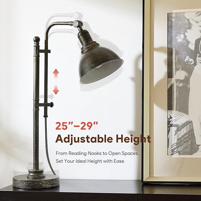 VONLUCE Rustic Desk Lamp Black Adjustable, Industrial Style Metal Task Lamp (25"-29"), Vintage Work Lamp, Farmhouse Reading Lamp in Aged Bronze Finish, ETL Certificate