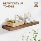 Heimlove 24 inch Floating Shelves for Wall,2 Packs Natural Pine Solid Wood Bathroom Shelf Over Toilet Decor and Storage 8 inches Deep for Kitchen Bedroom Office & Living Room Display Wall Decor