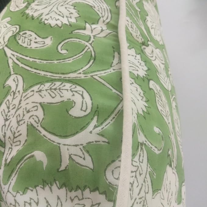 Ridhi Sage Green Block Print Canvas Cotton Throw Pillow Covers for Decorative Couch Pillows for Living Room, Chic Boho Cute Outdoor Thanksgiving Pillows Covers Gifts 20x20 Inches