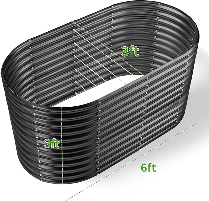 Land Guard 6x3x3ft Oval Galvanized Raised Garden Beds, Large-Capacity Metal Planter Box Outdoor, Durable Deep Raised Garden Bed 3ft Tall, Raised Beds for Gardening Vegetables, Dark Grey