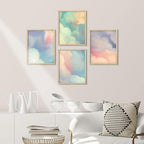 SIGNWIN Framed White Pastel Watercolor Rainbow Sky Clouds Wall Art, Set of 4 Abstract Geometric Wall Decor Prints, Nature Wilderness Wall Décor for Living Room, Bedroom - 8"x10" Natural
